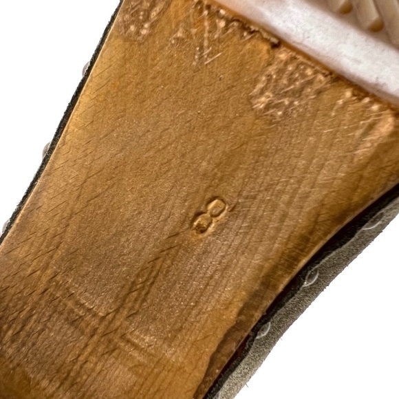 Bosabo Ankle Boots Sage Green Suede Upper Wooden Sole Size 8 Shearling lined EUC - Picture 12 of 14